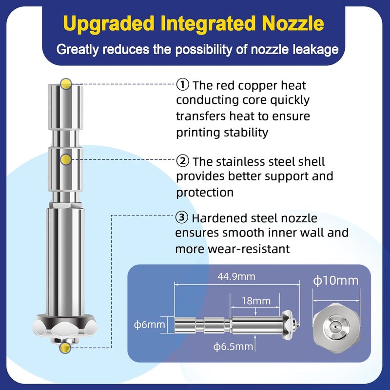 IdeaFormer-3D 2Pcs 0.6mm Kobra 3 Max Integrated Throat Tube Hardened Steel Tip Nozzle, Extruder Hotend Nozzle for Anycubic Kobra 3 Max Combo - Image 2